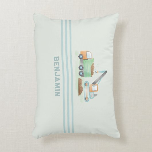 Bouw Dump Truck Zacht Blauw Groen Jongens Naam Accent Kussen (Voorkant(Verticaal))