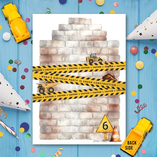 Bouw Dump Trucks 6e Jongen Verjaardagsfeest Kaart
