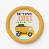 Bouw Dumper Truck Birthday Papieren Bordje (Voorkant)