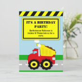 Bouw Dumptruck Jongens Verjaardag Uitnodiging (Staand voorkant)