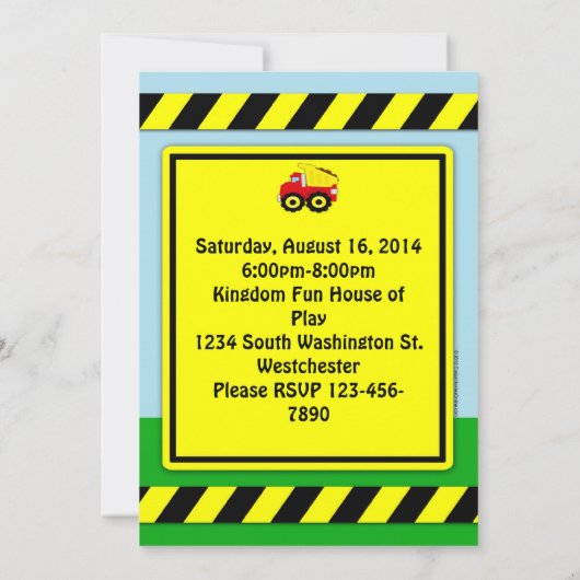 Bouw Dumptruck Jongens Verjaardag Uitnodiging (Achterkant)