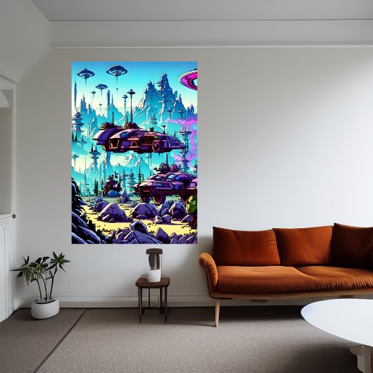 Bouw een basis op een vreemde planeet | AI Art Pos Poster
