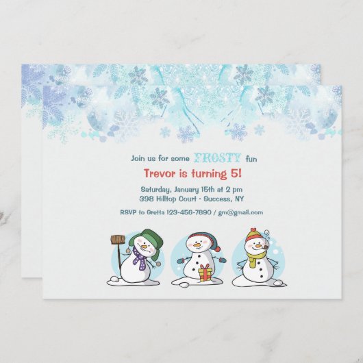 Bouw een Snowman uitnodiging (Voorkant / Achterkant)