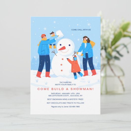 Bouw een Uitnodiging van Snowman (Staand voorkant)