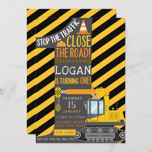 Bouw Eerste Verjaardag Uitnodiging (Voorkant / Achterkant)