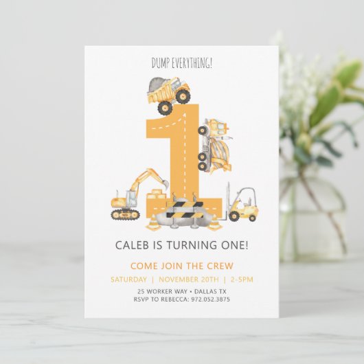 Bouw Eerste Verjaardag Uitnodiging (Staand voorkant)