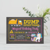 Bouw en Eenhoorn gezamenlijke verjaardag uitnodigi Kaart (Staand voorkant)