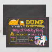 Bouw en Eenhoorn gezamenlijke verjaardag uitnodigi Kaart (Voorkant / Achterkant)