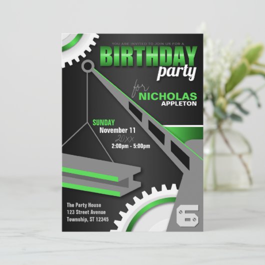 Bouw- en Engineering Birthday Party Kaart (Staand voorkant)