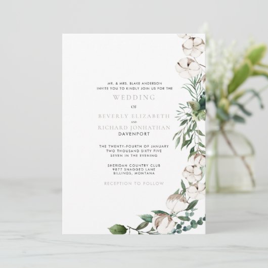 Bouw en katoen Moderne bruiloft Kaart (Staand voorkant)