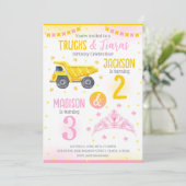 Bouw en Princess Zustersgezamenlijke verjaardag Kaart (Staand voorkant)