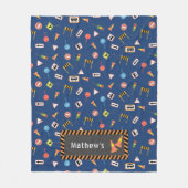 Bouw- en verkeerstekens blauw. Fleece Deken (Voorkant)
