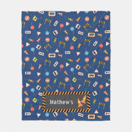 Bouw- en verkeerstekens blauw. Fleece Deken