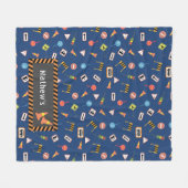 Bouw- en verkeerstekens blauw. Fleece Deken (Voorkant (Horizontaal))