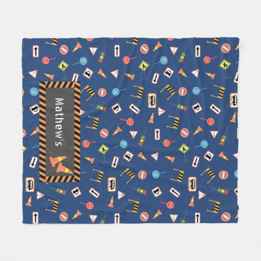 Bouw- en verkeerstekens blauw. Fleece Deken (Voorkant (Horizontaal))