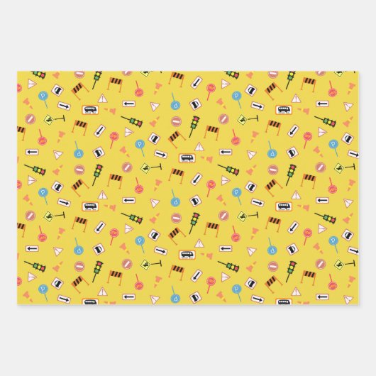 Bouw- en verkeerstekens geel. Cadeaupapier (Voorkant 2)