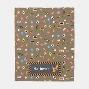 Bouw- en wegwijzers bruin. Fleece Deken