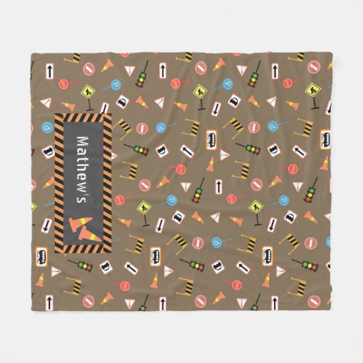 Bouw- en wegwijzers bruin. Fleece Deken (Voorkant (Horizontaal))