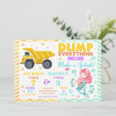 Bouw en Zeemeermin gezamenlijke verjaardag uitnodi Kaart (Staand voorkant)