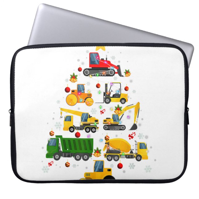 Bouw-excavator kerstboom voor boogstralen laptop sleeve (Voorkant)