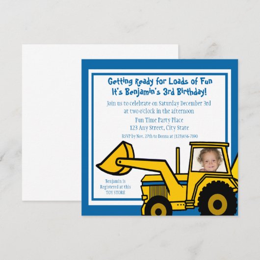 Bouw Fun / Backhoe foto Kaart (Voorkant / Achterkant)