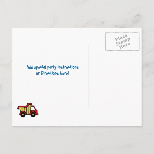 Bouw Fun / Dump Truck Foto Uitnodiging Briefkaart (Achterkant)