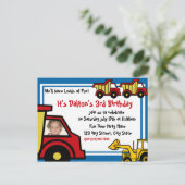 Bouw Fun / Dump Truck Foto Uitnodiging Briefkaart (Staand voorkant)