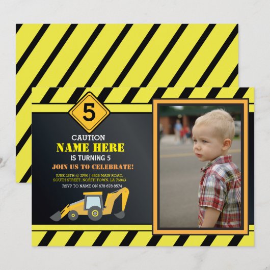 Bouw Gebouw Digger Truck Verjaardagsfeest Kaart (Voorkant / Achterkant)