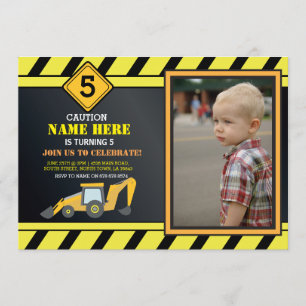 Bouw Gebouw Digger Truck Verjaardagsfeest Kaart