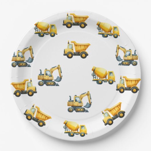 Bouw, geel dump truck borden papieren bordje (Voorkant)