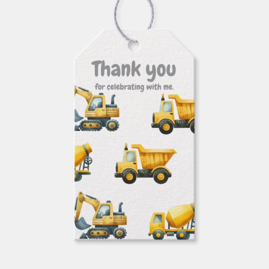 Bouw, geel dump truck cadeau label cadeaulabel (Voorkant)
