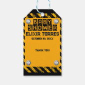 Bouw Geel & Zwart Baby shower Cadeaulabel (Voorkant)