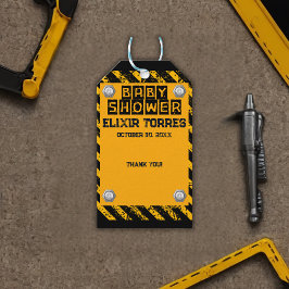 Bouw Geel & Zwart Baby shower Cadeaulabel