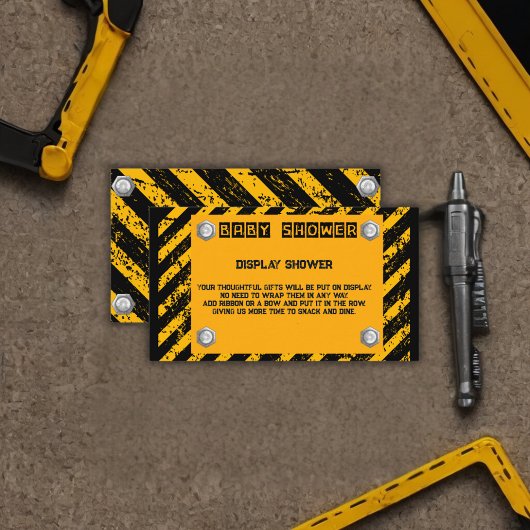 Bouw Geel & Zwart Baby shower Informatiekaartje