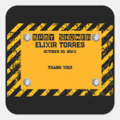 Bouw Geel & Zwart Baby shower Vierkante Sticker (Voorkant)