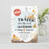 Bouw Gele Dump Truck Boy Birthday Invita Kaart (Staand voorkant)