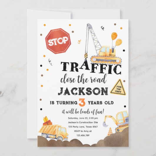 Bouw Gele Dump Truck Boy Birthday Invita Kaart (Voorkant)