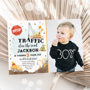 Bouw Gele Dump Truck Boy Birthday Invita Kaart