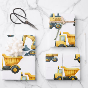Bouw, gele dump truck inpakpapier vel