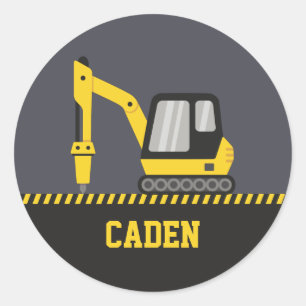 Bouw Gele Graafmachine Breker Kinderen Naam Ronde Sticker