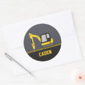 Bouw Gele Graafmachine Breker Kinderen Naam Ronde Sticker (Envelop)