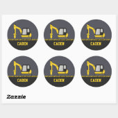 Bouw Gele Graafmachine Breker Kinderen Naam Ronde Sticker (Vel)