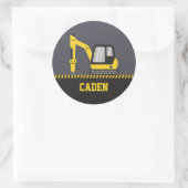 Bouw Gele Graafmachine Breker Kinderen Naam Ronde Sticker (Tas)