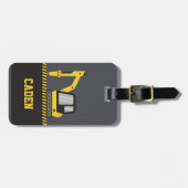 Bouw gele graafmachine met breker Kinder Bagagelabel (Voorkant horizontaal)