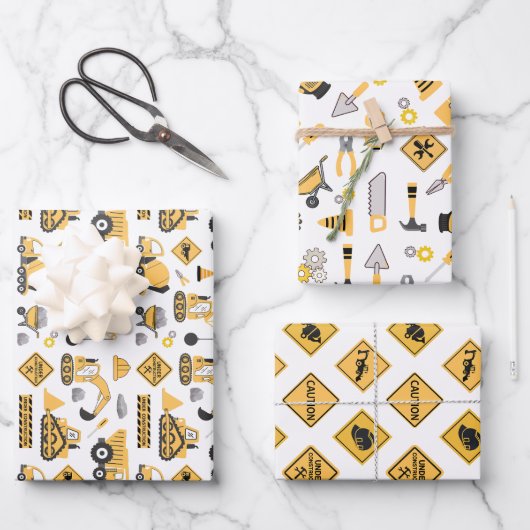 Bouw Gele Jongens Dump Truck Verjaardag Inpakpapier Vel (Voorkant)