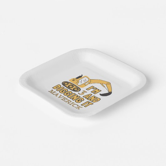 Bouw Gele Jongens Dump Truck Verjaardag Papieren Bordje (Gebogen)