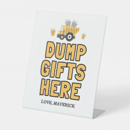 Bouw Gele Jongens Dump Truck Verjaardag Reclamebord Met Voetstuk