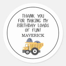 Bouw Gele Jongens Dump Truck Verjaardag Ronde Sticker