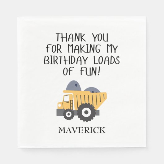 Bouw Gele Jongens Dump Truck Verjaardag Servet (Voorkant)