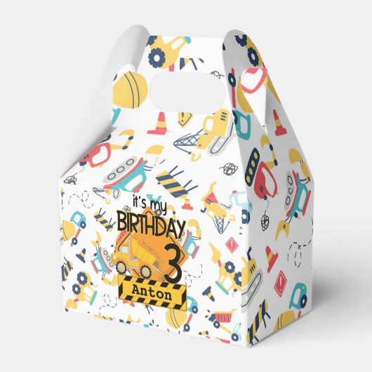 Bouw gele vrachtwagens auto 3e verjaardag bedankdoosjes (Voorkant Zijde)